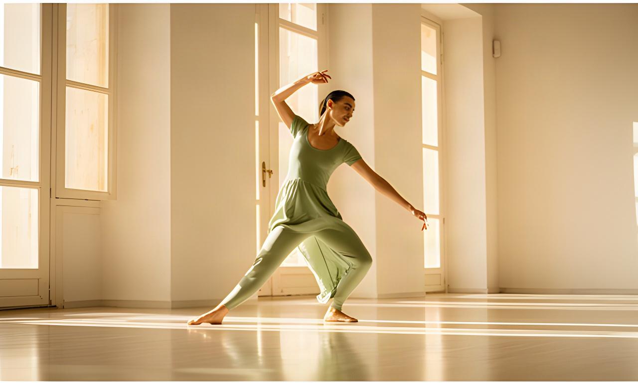 Bailarina de danza contemporánea ensayando en una sala luminosa de Santa Margarita
