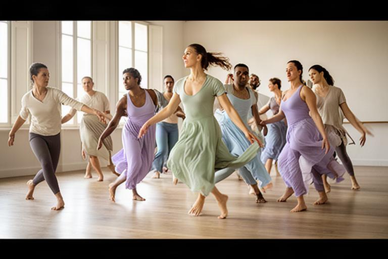 Grupo de bailarines explorando la improvisación contemporánea durante una clase